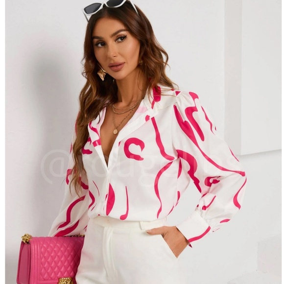 Burgundy Ivory Abstract Flow Up-down Shirt Top